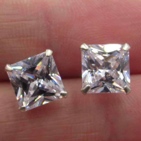 Jewelry - Sterling Square Cubic Zirconia Diamond Earrings